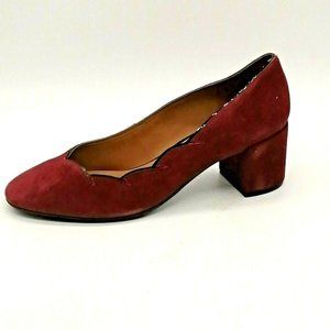fs ny Womens Couplet Chunky Heel Slip On Pump Scalloped Edge Cushion Wine Sz 8 M